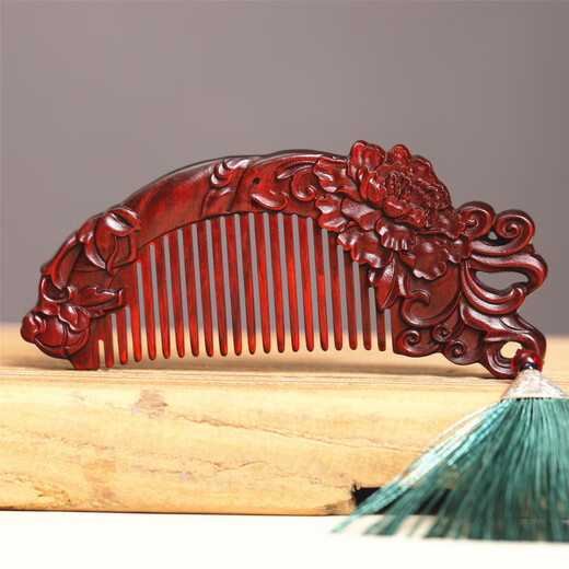 梦君宸小叶紫檀发簪红木牡丹花开富贵美发梳子520生日情人节礼物套装 繁花如你-发簪