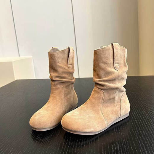 旻胜显瘦堆堆靴复古内增高百搭短靴女春季新款马丁靴圆头短筒勃肯鞋 棕色 38