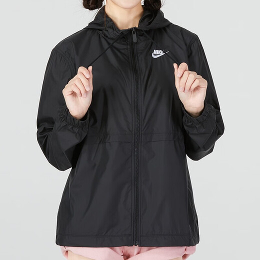 Nike (NIKE) jacket women's spring new breathable casual sun protection windbreaker wear-resistant loose woven hooded sportswear DM6180-010 black L