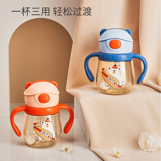 Rikang learning drinking cup, baby water cup, baby sippy cup, leak-proof design, children's water bottle, random colors shipped RK-B1048 three-way water cup 240ml, random colors