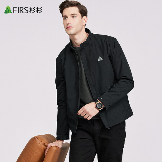 Shanshan (FIRS) velvet windproof outdoor stand collar jacket for men 2025 autumn new black simple anti-wrinkle jacket 123 black L (175)