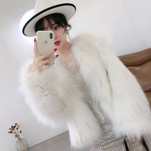 AJLAJK fur coat for women fox fur young style thickened 2022 new imitation raccoon fur braided fur coat for women short milk tea color M