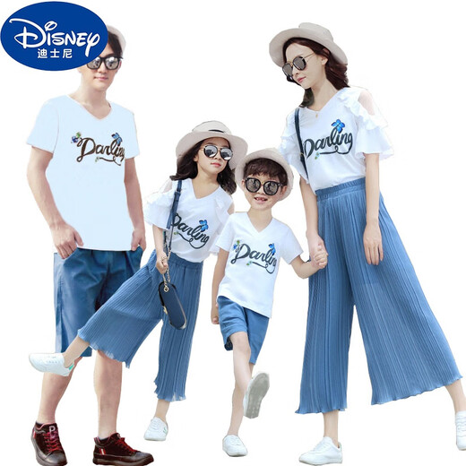 Disney (Disney) family portrait parent-child clothing summer clothing family of three mother and child beach T-shirt mother and daughter skirt pants suit beach style white T-shirt + pants girl 130 (recommended height 115-125 cm)