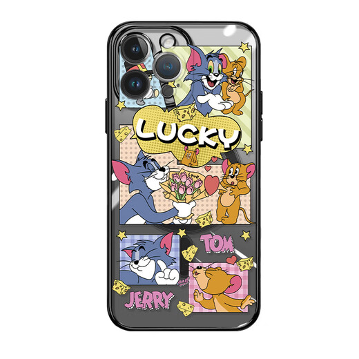 New Cat and Mouse Apple Magnetic Phone Case Transparent Ultra Thin Silicone Soft Shell MagSafe Wireless Charging Cartoon Fun Lucky Tom Jerry Suitable for Men and Women [Electroplating Magnetic Black] Tom 1-MF673Y iPhone12