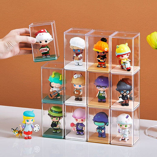 KAMAN Blind Box Storage Display Rack Transparent Dustproof Jar Bubble Mart Doll Doll Storage Box White 6 Pack Free of Glue
