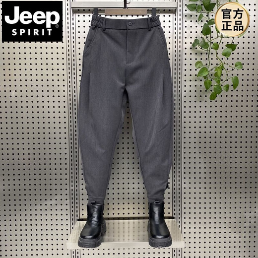 JEEP SPIRIT autumn and winter new trousers men's thin velvet thickened trousers with Martin boots harem pants Velcro casual pants black plus velvet 34 165-175Jin Jin is equal to 0.5 kg