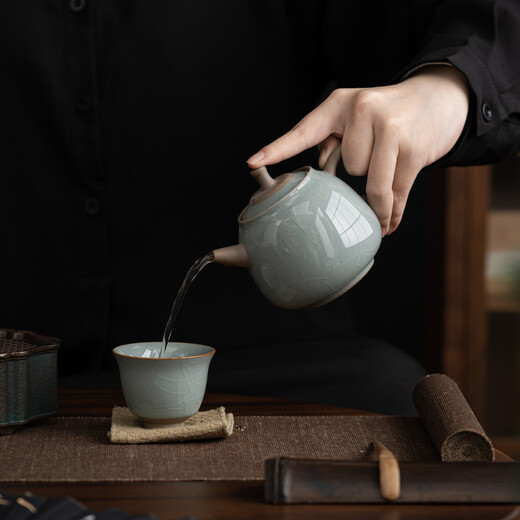 SUSHI CERAMICS Ge Kiln Kung Fu Tea Set Ceramic Teapot Three-Cai Cover Bowl Teacup Tea Washer Six Gentlemen Large Set Gift Box