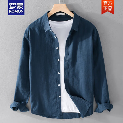 
ROMON Spring and Autumn Summer Thin Line Shirt Men's Casual Long Sleeve Shirt Jacket Loose Retro Cotton and Line Cloth Top 9207 Military Green XL