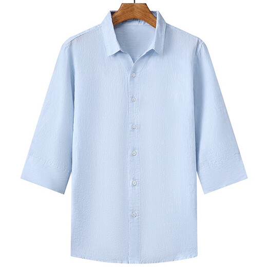 Hengyuanxiang 100% reines Leinenhemd für Männer Frühling und Herbst Dünne Dreiviertel-Hemd chinesische Hemd für Männer Casual Inch Jacke für Männer bleichend 2xl