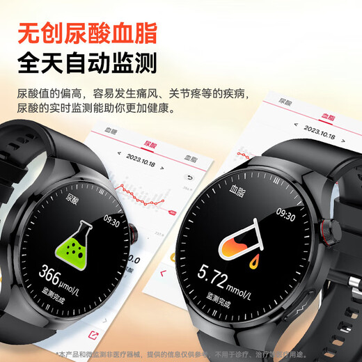 FUKR华为机适用智能健康血糖血压监测手表测无创血脂尿酸血氧心率一体机免扎针仪器睡眠动态手环 【德国进口芯片+五脏微监测+血糖尿酸血压一体机】