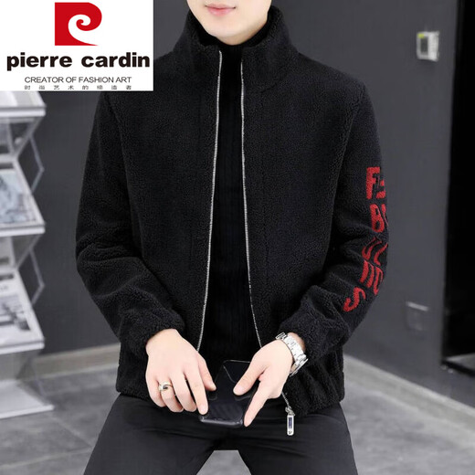 皮尔卡丹（pierre cardin）绵羊毛皮衣外套男款羊剪绒羊羔毛夹克加绒加厚开衫卫冬季 灰色 立领 羊羔毛 L 170(95-115斤)