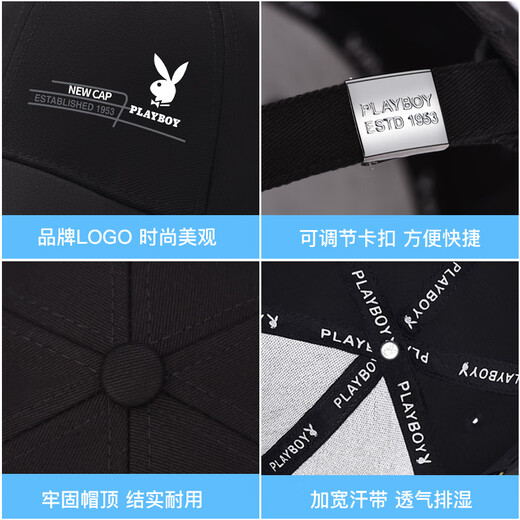 Playboy-Hut, Herren-Baseballmütze, Outdoor, Herbst und Winter, mittleres Alter, Sonnenschutz, Sportvisier, vier Jahreszeiten, Reisen, Schirmmütze, Schwarz