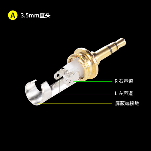 AVSSZ gold-plated stereo 3.5mm headphone microphone connector small three-core two-channel audio plug welding three-section DIY repair AUX cable connector S3.5-BG gold-plated 3.5 plug-black