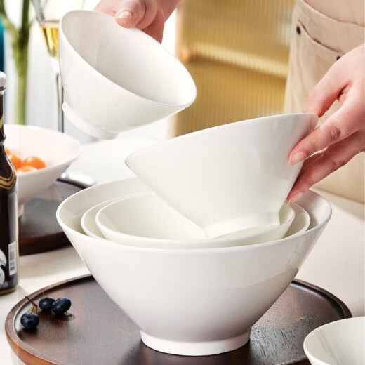 Shengpu pure white noodle bowl bamboo hat bowl household high-end 5/6/7/8-inch Japanese ramen bowl bone china size rice bowl 5-inch bamboo hat bowl