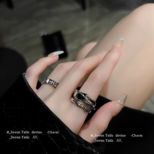 Qiuyu geometric cold style ins ring women's niche design fashionable personality high-end temperament open ring index finger decoration A+B two-piece ring set exquisite gift box