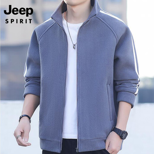 JEEP SPIRIT Jeep Men's Cardigan Sweatshirt Plus Velvet Thickened Striped Stand Collar Polar Fleece Autumn and Winter Jacket Warm Casual Jacket 8868 Military Green Regular Style L (Recommended 120-140 Jin Jin equals 0.5 kg)