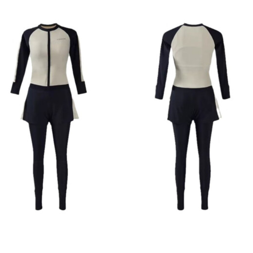 Mobeihai swimsuit for women, new five-piece split conservative sports style long-sleeved sports swimsuit covering belly and slimming for hot springs, beige | jacket + underwear + underwear + shorts + long L l size | recommended 95-106 Jin Jin is equal to 0.5 kg