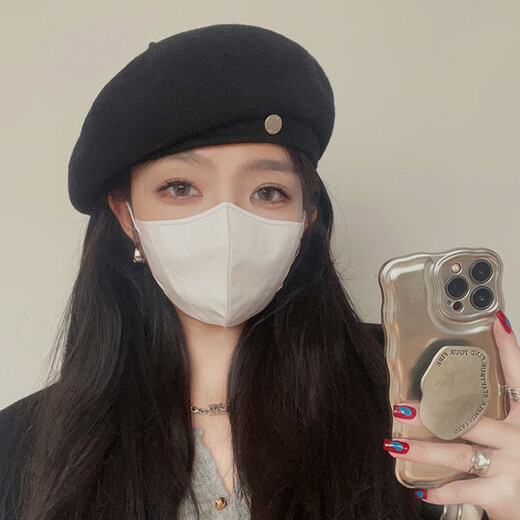 妙奕嘉羊毛贝雷帽女帽子秋冬女士报童帽2024新款春秋时尚洋气画家帽百搭 毛呢小尾巴金属扣贝雷帽【黑色】
