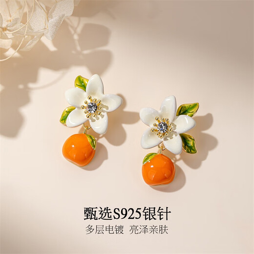 Qlady persimmon and persimmon earrings for women light luxury high-end 2025 new spring and summer earrings for women silver needle earrings birthday gift