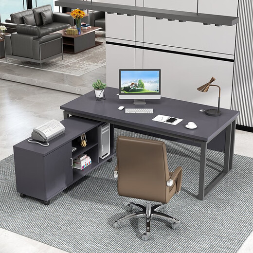 Yishangge Office Manager Desk Boss Desk Single Manager Computer Desk and Chair Combination Office Executive Desk Desk Office Furniture Black Legs + Oak Color After-Sales Guarantee 180*80 Single Table + Side Cabinet + Chair