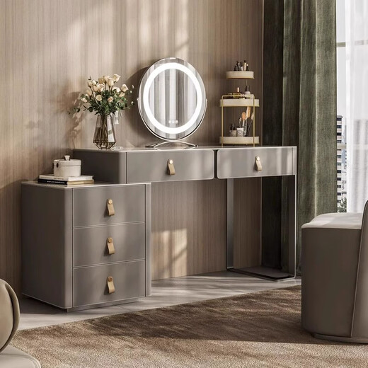 Jandi Italian light luxury slate dressing table bedroom integrated makeup mirror small solid wood dressing table high-end computer desk and stool saddle leather facing imported slate dressing table + stool 120cm dressing table