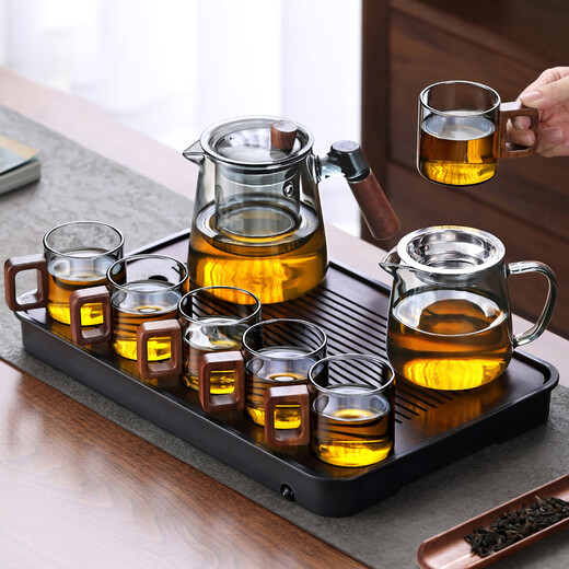 Unclumsy glass tea set, Kung Fu tea set, tea cup, home office use, youthful green gray teapot, 8 pieces