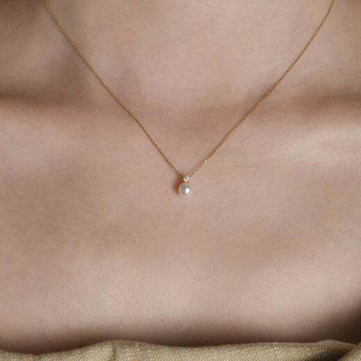 Pingyan 10k gold bright pearl pendant necklace women's minimalist clavicle chain necklace 10k gold pearl 5 points 5-6 spot