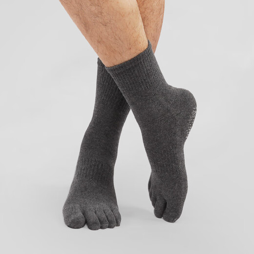 Huodiniao Professional Men's Yoga Pilates Non-Slip Socks Adult Indoor Jump Rope Floor Socks Training Fitness Sports Socks Non-Slip Toe Socks-Black