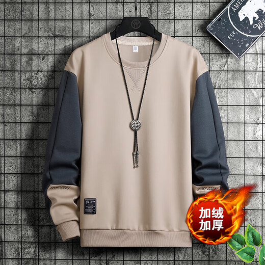 Woodpecker (TUCANO) large size sweatshirt men's spring and autumn casual loose round neck long-sleeved bottoming shirt with fat plus fat men's clothing FJNB452-6177 gray blue regular 6XL recommended 205-230Jin Jin equals 0.5 kg