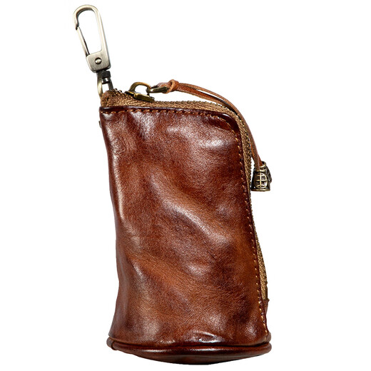 Slow time retro hand-rubbed genuine leather key bag for men and women, multifunctional first-layer cowhide key bag, waist hanging car lock bag, light brown