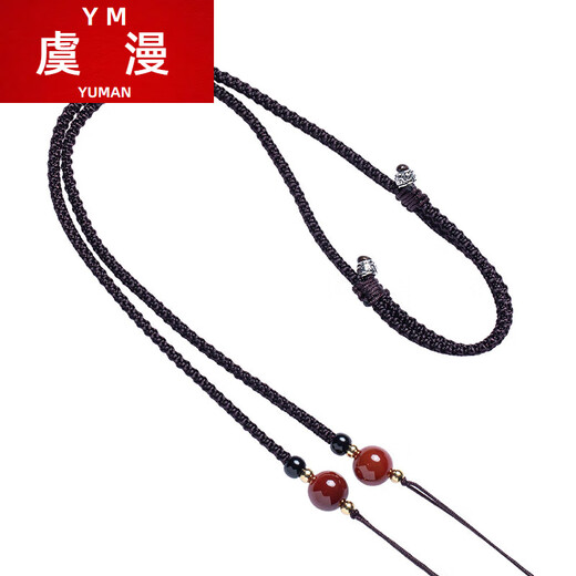 Yuman crossing dzi bead lanyard hanging neck clavicle Tibetan hand-knitted ethnic style necklace rope turquoise jade pendant with rope Nepalese round bead crossing style