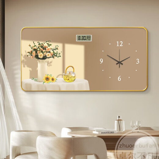 Meiyouchun Modern and Simple Restaurant Decorative Painting Wall Clock 2025 Новый вечный календарь Электронные часы Nordic Clock Wall JD121.08 Вечный календарь + часы 60*30 см. Кристаллические картинки ПВХ золотой край