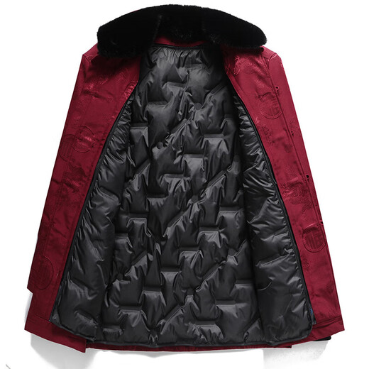 90 white duck down one-piece three-wear ethnic costume (new) Tang suit removable down jacket middle-aged and elderly winter suit 8039 burgundy suit 180 recommended 125-145 Jin Jin equals 0.5 kg