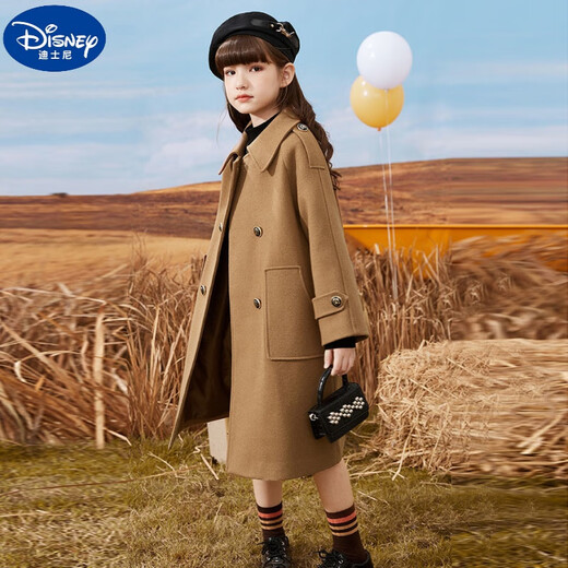 
Disney girls' woolen coat plus cotton children's woolen coat mid-length autumn and winter new style big children's fashionable girl college style milk tea color cotton style 120 size height 110-115cm Age 5-6 years old