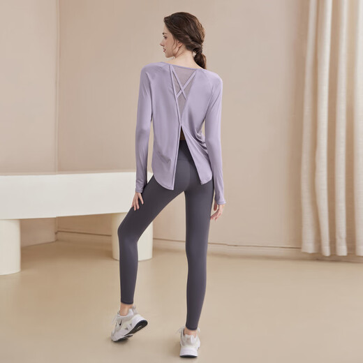 LULU CENTURY yoga wear long-sleeved suit for women in autumn loose slimming fitness wear Pilates sports mesh blouse top for women sunset pink long-sleeved top L