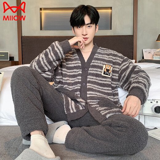 Catman (MiiOW) half-length velvet men's pajamas in autumn and winter plus velvet thickened men's coral velvet warm and large size autumn and winter home clothing WB velvet 6624 [small size M]] Recommended height about 155CM, body