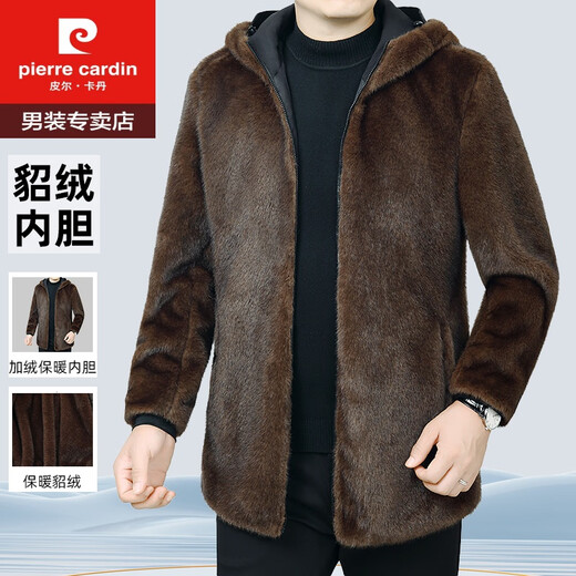 Pierre Cardin Herren-HaINing Park über Vater Nerz Velvet-Liner mittleren Alters abnehmbarer Pelzjacke Null Kaltschutz