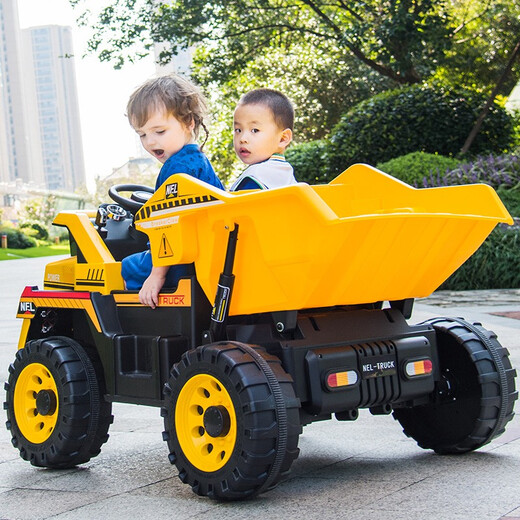Hand in hand two-seater children's car electric dump four-wheel toy car can sit a person remote control male and female off-road vehicle engineering vehicle yellow four-wheel drive + electric dump + leather seat + swing