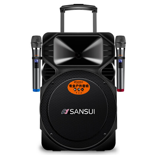 SANSUI square dance audio outdoor karaoke heavy bass Bluetooth audio KTV portable karaoke all-in-one machine high-power amplifier dual microphone mobile stage trolley speaker A15-66 15-inch heavy bass 28 hours + dual microphones