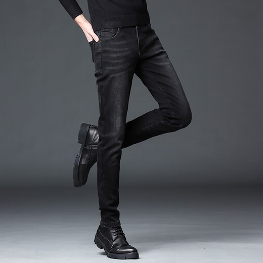 Männer schlanke Füße schwarzer Freizeithose 2025 Frühlings- und Herbstgeschäft kleine geradlinige Elastische Hosen Männer QQN-1048 Black 28