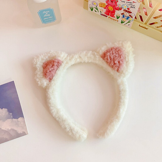 Feihua Korean style hair accessories, cute plush cat ears headband, face wash band, headband, Internet celebrity live broadcast nightclub dress up headband, off-white 1 piece