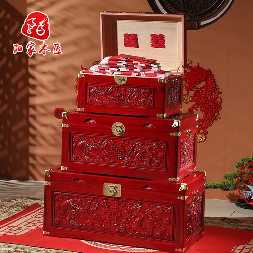 Imamori Ichimu camphor wood box full camphor wood wedding dowry bride solid wood dowry calligraphy and painting wedding storage wooden box retro with lock Dragon and Phoenix wedding bag rounded corners 40*30*24 (only copper lock