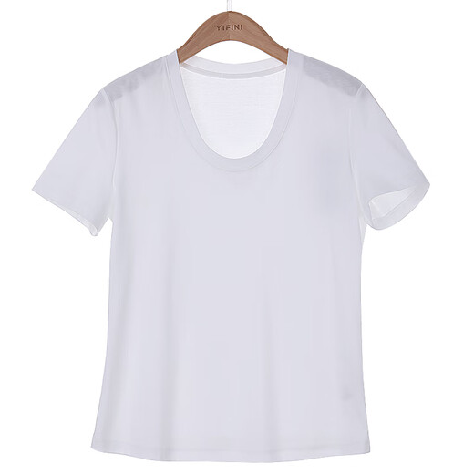 Yifei (YIFINI) [Cool] Short loose T-shirt with silk U-neck for women's summer new thin model 2105Z983 Black 0M