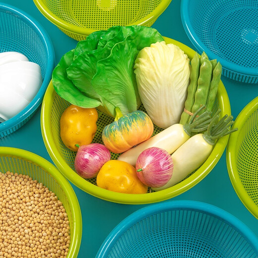 Camellia vegetable washing basket drain basket large plastic thickened water filter kitchen living room fruit basin basket vegetable basin green 1 piece - 30cm