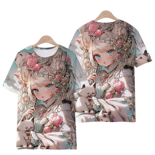 2025 Frühling Neues 2D-Animations periphere niedliche gedruckte kurzärmelige T-Shirt für Frauen Sommer New Lose Top T6187 L 100-110