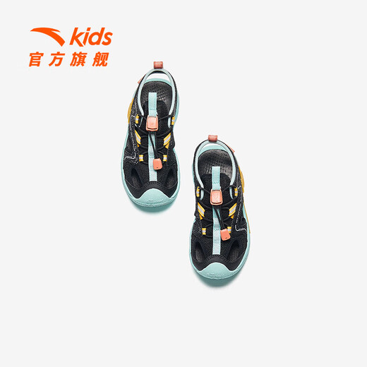 ANTA Children's Sandals Boys' Beach Shoes 2024 Summer New Baotou Breathable and Comfortable Soft Sole Outdoor Shoes Black/Ice Water Green/Gum Yellow-2 29 Size