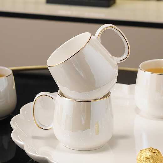 Yanze Light Luxury Wedding Gifts Wedding Gifts for Couples Tea Sets Glass Cups Ceramic Cups Housewarming Gifts Elk Pearlescent Eight-piece Set-Gift Box