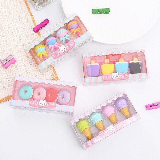 Erase de postre en caja linda Caja de regalo de dibujos animados creatorias Borrador de estudiantes Peopsicle Popsicle Eraser 4 cajas/set 6174