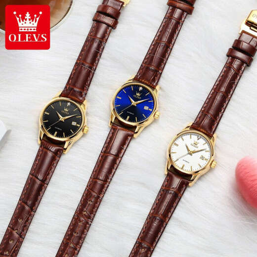 
OLEVS Swiss certified brand watch women's mechanical watch fully automatic simple temperament women's watch fashion lover gift OLEVS 6629-brown leather full gold black face women