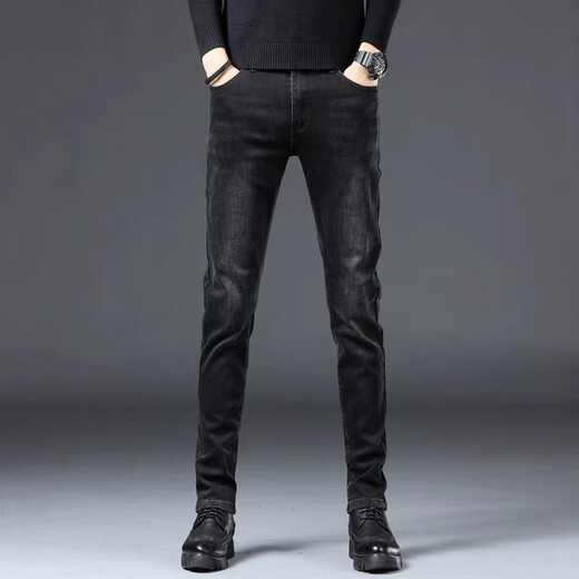 UOSO Autumn e Invierno Nuevos jeans de terciopelo de alta gama y de alta gama Plus de terciopelo para hombres Slim Feet pantalones estiramientos informales 1049 gris 28